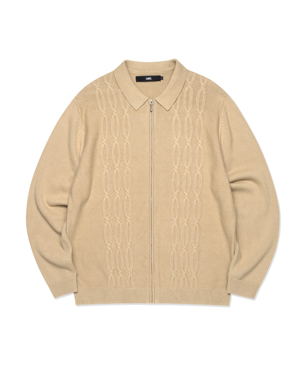 LMC CABLE ZIP-UP KNIT POLO SHIRT beige
